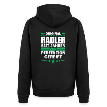 Cyclist matured to perfection - Unisex Premium Organic Zip Hoodie - black - Back - Nico (187cm)
