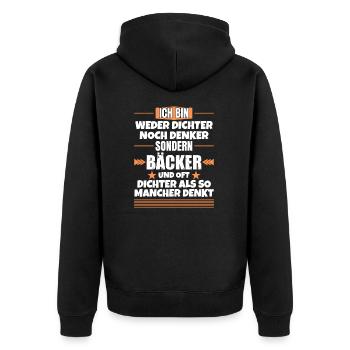 Weder Dichter noch Denker, sondern Bäcker - Unisex Premium Bio Zip Hoodie - Schwarz - Hinten - Nico (187cm)