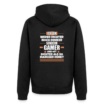Ni poète ni penseur, mais joueur - Veste à capuche bio Premium Unisexe - noir - Dos - Nico (187cm)