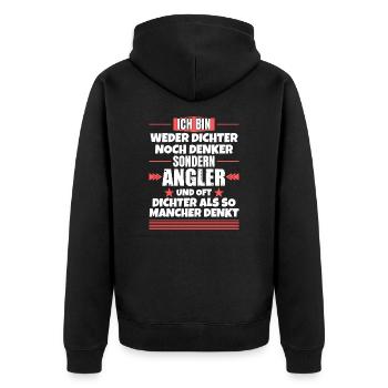 Weder Dichter noch Denker, sondern Angler - Unisex Premium Bio Zip Hoodie - Schwarz - Hinten - Nico (187cm)
