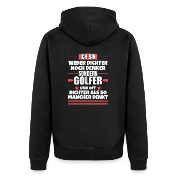 Neither a poet nor a thinker, but a golfer - Unisex Premium Organic Zip Hoodie - black - Back - Nico (187cm)