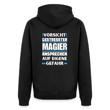 Don't talk to a stressed magician! - Unisex Premium Organic Zip Hoodie - black - Back - Nico (187cm)