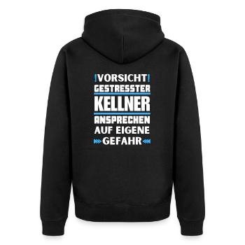 Don't talk to a stressed waiter! - Unisex Premium Organic Zip Hoodie - black - Back - Nico (187cm)