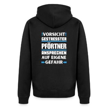 Don't talk to a stressed doorman! - Unisex Premium Organic Zip Hoodie - black - Back - Nico (187cm)