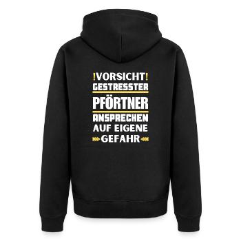 Don't talk to a stressed doorman! - Unisex Premium Organic Zip Hoodie - black - Back - Nico (187cm)