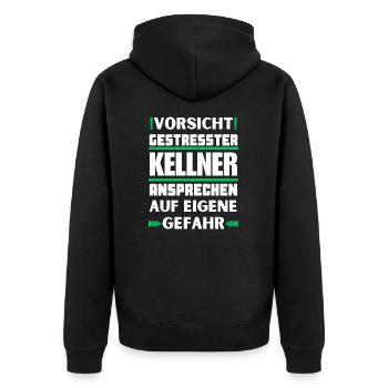 Gestresster Kellner nicht ansprechen! - Unisex Premium Bio Zip Hoodie - Schwarz - Hinten - Nico (187cm)