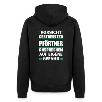 Don't talk to a stressed doorman! - Unisex Premium Organic Zip Hoodie - black - Back - Nico (187cm)