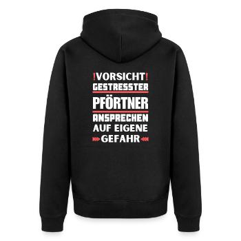 Don't talk to a stressed doorman! - Unisex Premium Organic Zip Hoodie - black - Back - Nico (187cm)