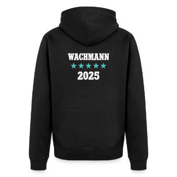 Wachmann 2025 Ausbildung Prüfung Sicherheitsdienst - Unisex Premium Bio Zip Hoodie - Schwarz - Hinten - Nico (187cm)