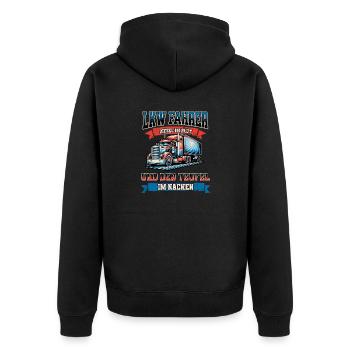 LKW Fahrer Spruch - Für alle Trucker! - Unisex Premium Bio Zip Hoodie - Schwarz - Hinten - Nico (187cm)