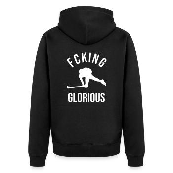 Feldhockey Spieler Geschenk - Unisex Premium Bio Zip Hoodie - Schwarz - Hinten - Nico (187cm)