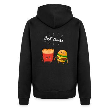 Burger & Pommes Paar Geschenk für Pommes Liebhaber - Unisex Premium Bio Zip Hoodie - Schwarz - Hinten - Nico (187cm)