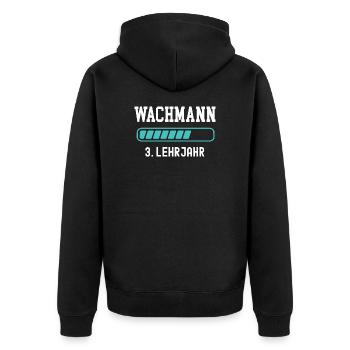 Wachmann Ausbildung 3 Lehrjahr 3. Ausbildungsjahr - Unisex Premium Bio Zip Hoodie - Schwarz - Hinten - Nico (187cm)