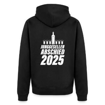 Junggesellen Abschied 2025 - Unisex Premium Bio Zip Hoodie - Schwarz - Hinten - Nico (187cm)