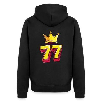 77 Zahl Krone - Unisex Premium Bio Zip Hoodie - Schwarz - Hinten - Nico (187cm)