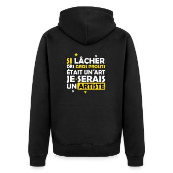 Péter - Artiste - Beauf - Gros Péteur - Humour - Veste à capuche bio Premium Unisexe - noir - Dos - Nico (187cm)