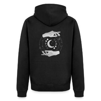 Mondphasen mit silbernen Händen, spirituelle Magie - Unisex Premium Bio Zip Hoodie - Schwarz - Hinten - Nico (187cm)