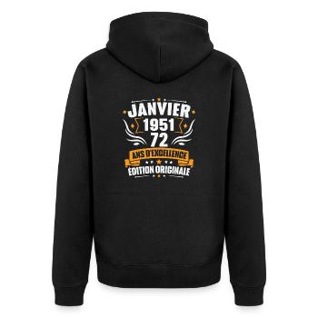 Vintage Cadeau Janvier 1951, 72 Ans Anniversaire - Veste à capuche bio Premium Unisexe - noir - Dos - Nico (187cm)