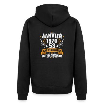 Vintage Cadeau Janvier 1970, 53 Ans Anniversaire - Veste à capuche bio Premium Unisexe - noir - Dos - Nico (187cm)