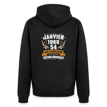 Vintage Cadeau Janvier 1969, 54 Ans Anniversaire - Veste à capuche bio Premium Unisexe - noir - Dos - Nico (187cm)