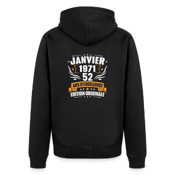 Vintage Cadeau Janvier 1971, 52 Ans Anniversaire - Veste à capuche bio Premium Unisexe - noir - Dos - Nico (187cm)