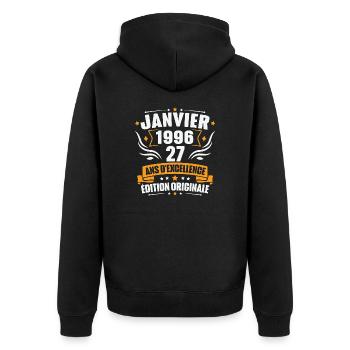 Vintage Cadeau Janvier 1996, 27 Ans Anniversaire - Veste à capuche bio Premium Unisexe - noir - Dos - Nico (187cm)