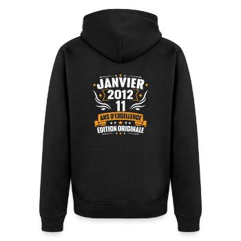 Vintage Cadeau Janvier 2012, 11 Ans Anniversaire - Veste à capuche bio Premium Unisexe - noir - Dos - Nico (187cm)