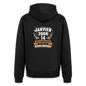 Vintage Cadeau Janvier 2009, 14 Ans Anniversaire - Veste à capuche bio Premium Unisexe - noir - Dos - Nico (187cm)