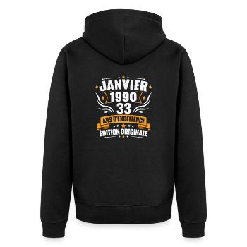 Vintage Gift January 1990, 33 years anniversary - Unisex Premium Organic Zip Hoodie - black - Back - Nico (187cm)