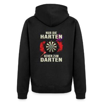 Dart Dartspieler Dartpfeil darten Dartscheibe - Unisex Premium Bio Zip Hoodie - Schwarz - Hinten - Nico (187cm)