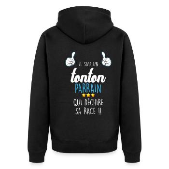 Tonton Parrain Qui Déchire Cadeau Humour Oncle - Veste à capuche bio Premium Unisexe - noir - Dos - Nico (187cm)