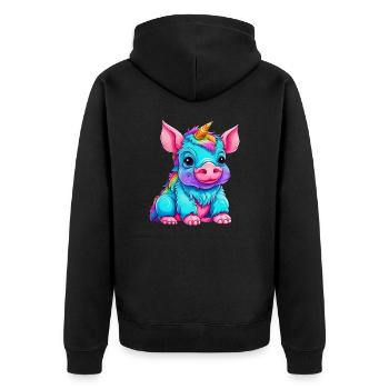Fusion of pig and unicorn - rainbow design - Unisex Premium Organic Zip Hoodie - black - Back - Nico (187cm)
