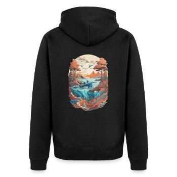 Vintage Sea Wolfs & Whales - Unisex Premium Organic Zip Hoodie - black - Back - Nico (187cm)