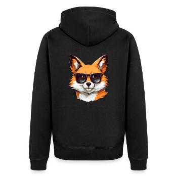 Cooler Rotfuchs: Sonnenbrillen-Stil - Unisex Premium Bio Zip Hoodie - Schwarz - Hinten - Nico (187cm)