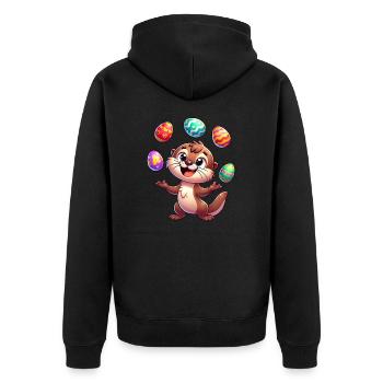 Loutre de Pâques jonglant avec les œufs de Pâques, - Veste à capuche bio Premium Unisexe - noir - Dos - Nico (187cm)