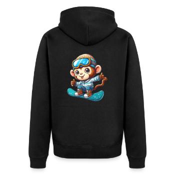 Monkey Chimpanzee Snowboarder Winter Sports Vacation - Unisex Premium Organic Zip Hoodie - black - Back - Nico (187cm)