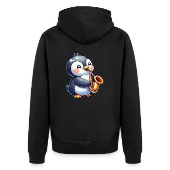 Pinguin Saxofonist Jazz Konzert - Unisex Premium Bio Zip Hoodie - Schwarz - Hinten - Nico (187cm)