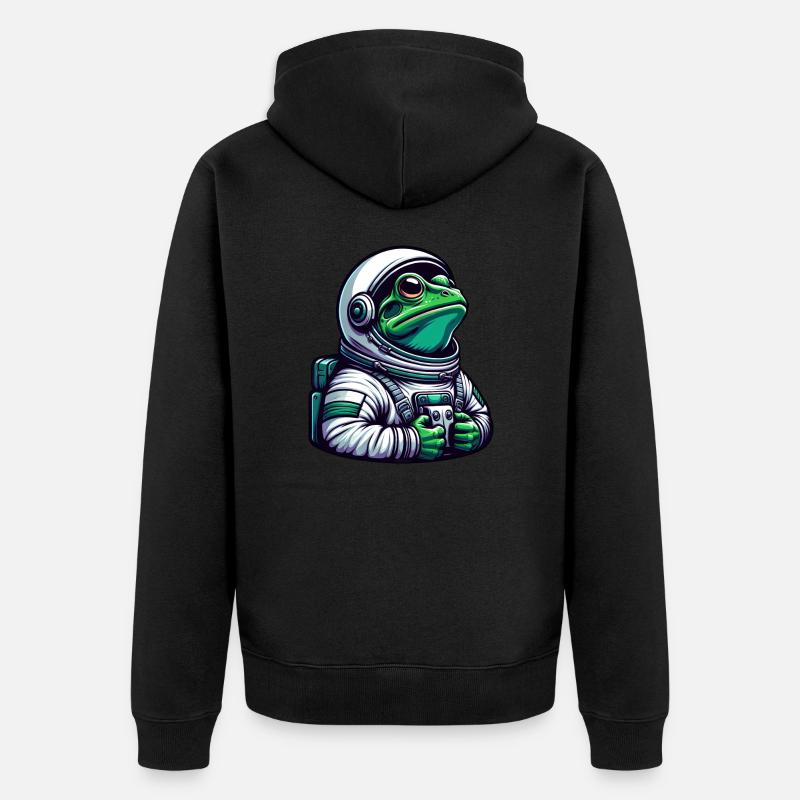 Grenouille astronaute dans l’espace - Veste à capuche bio Premium Unisexe - noir