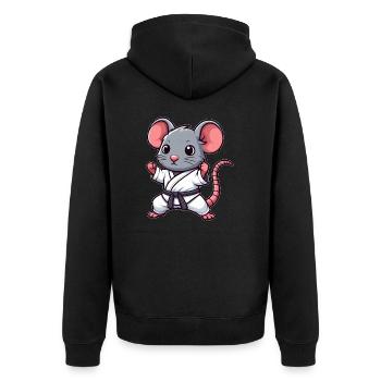 Maus Ratte Karate Kampfsport japanische Kampfkunst - Unisex Premium Bio Zip Hoodie - Schwarz - Hinten - Nico (187cm)