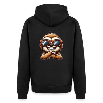 Cooles Faultier Sonnenbrille Sommer Cartoon Tier - Unisex Premium Bio Zip Hoodie - Schwarz - Hinten - Nico (187cm)