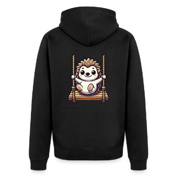 Cute hedgehog swings cartoon playground fun - Unisex Premium Organic Zip Hoodie - black - Back - Nico (187cm)