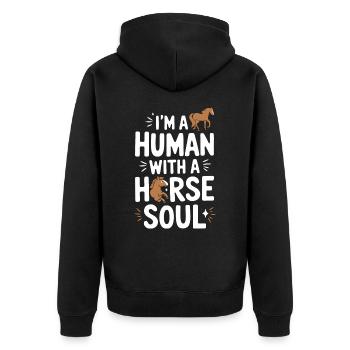 Pferd Pferde Reiten Pferdereiten Sprungreiten - Unisex Premium Bio Zip Hoodie - Schwarz - Hinten - Nico (187cm)