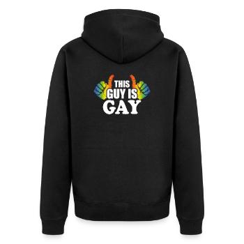 This guy is gay - Unisex Premium Organic Zip Hoodie - black - Back - Nico (187cm)