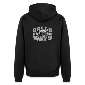 Galloways Mein Ding | Galloway - Unisex Premium Bio Zip Hoodie - Schwarz - Hinten - Nico (187cm)