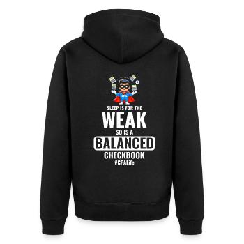 CPA-Superheld: Jonglieren mit Taschenrechnern mit einem Augenzwinkern - Unisex Premium Bio Zip Hoodie - Schwarz - Hinten - Nico (187cm)