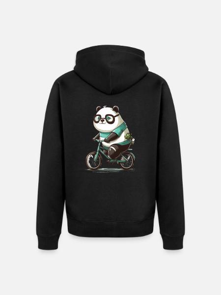 Panda-Radfahrer - Unisex Premium Bio Zip Hoodie - Schwarz