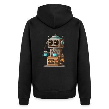 Robo-Kaffee - Unisex Premium Bio Zip Hoodie - Schwarz - Hinten - Nico (187cm)