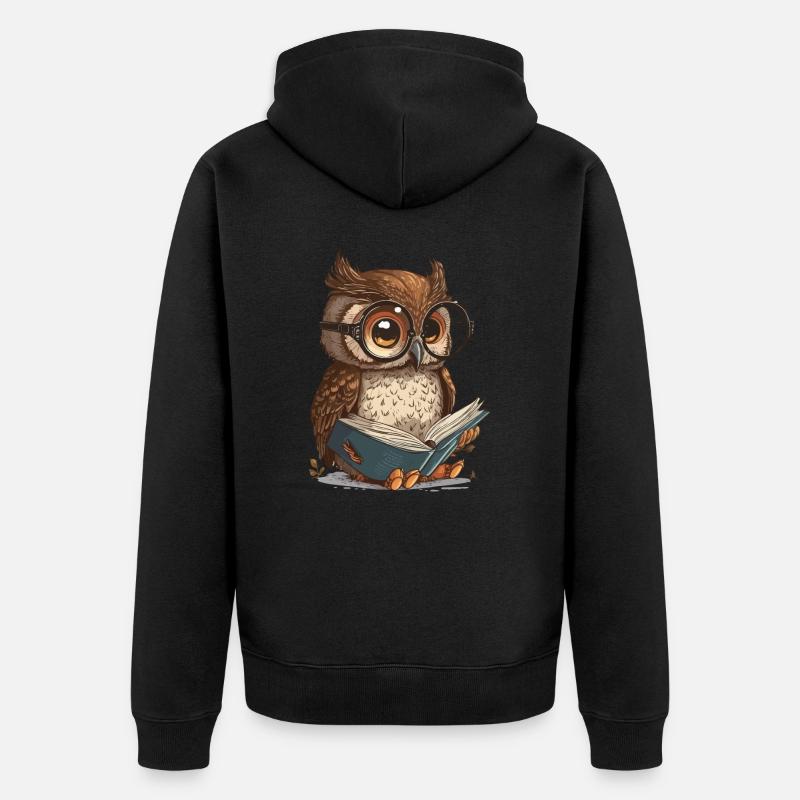 Weise Eule - Unisex Premium Bio Zip Hoodie - Schwarz