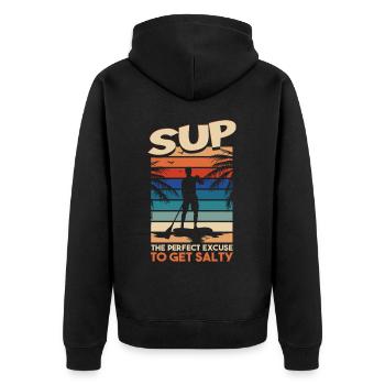 SUP - L’excuse parfaite pour se saler - Veste à capuche bio Premium Unisexe - noir - Dos - Nico (187cm)