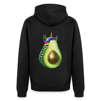 Glückliche Einhorn Avocado - Unisex Premium Bio Zip Hoodie - Schwarz - Hinten - Nico (187cm)